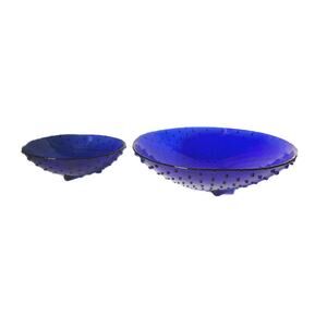 Gorgeous Pair of Hand Crafted Cobalt Blue Hobnob Footed Bowls 11.5" and 8"